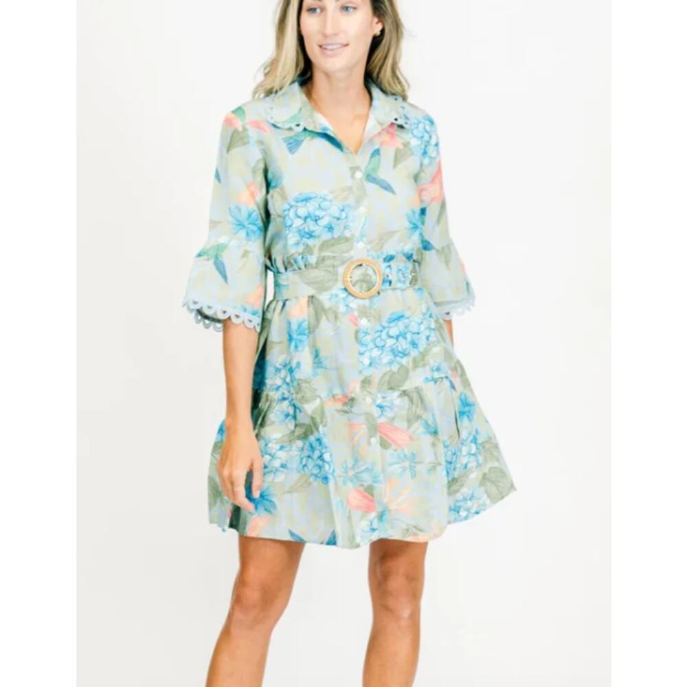 VICTORIA DUNN - Darcy - Lotus Branch Dress, Hydrangea Blue, Large, 208$